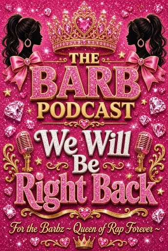 Pink glittery The Barb Podcast intermission graphic