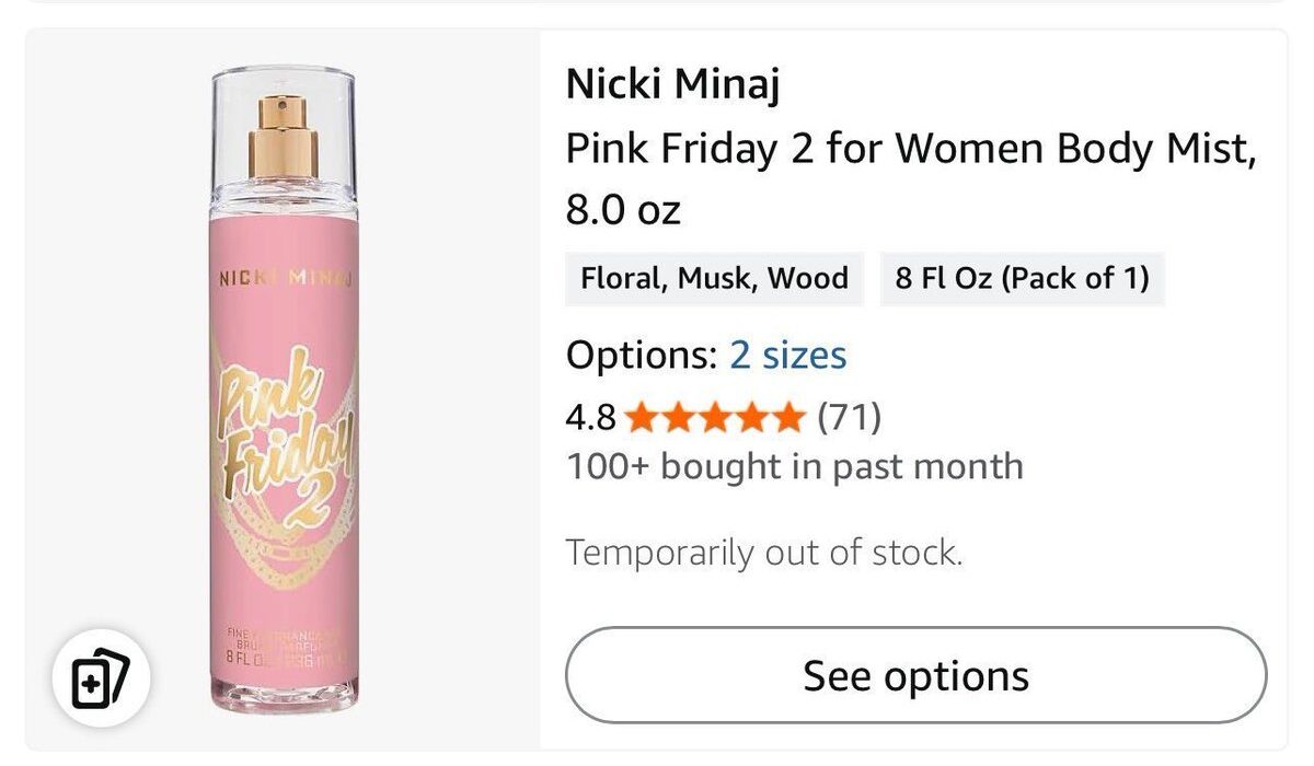 👑 Nicki Minaj’s Pink Friday Body Mist Sells Out on Amazon for the 9th Time