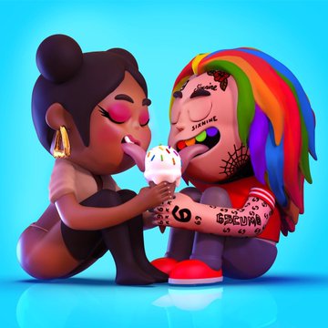Two cartoon characters sharing sprinkled ice cream