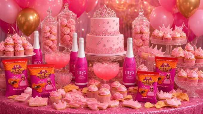 Pink princess dessert table with cake and cupcakes