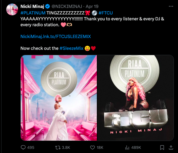 “FTCU” Certified Platinum: Another Win for Nicki Minaj