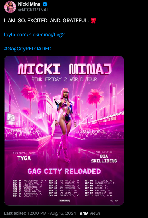 Neon pink futuristic concert tour poster with performer
