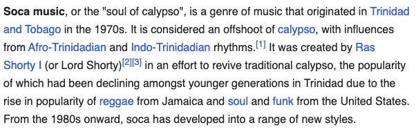 Text excerpt about soca music genre
