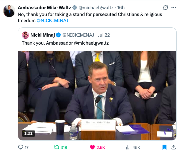 👑⭐Thank You, Nicki Minaj, A Salute from Ambassador Mike Waltz! 👑⭐